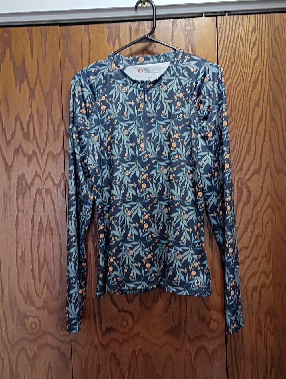 Long-Sleeve Floral Zip-Front Performance Tee - Navy/Light Green